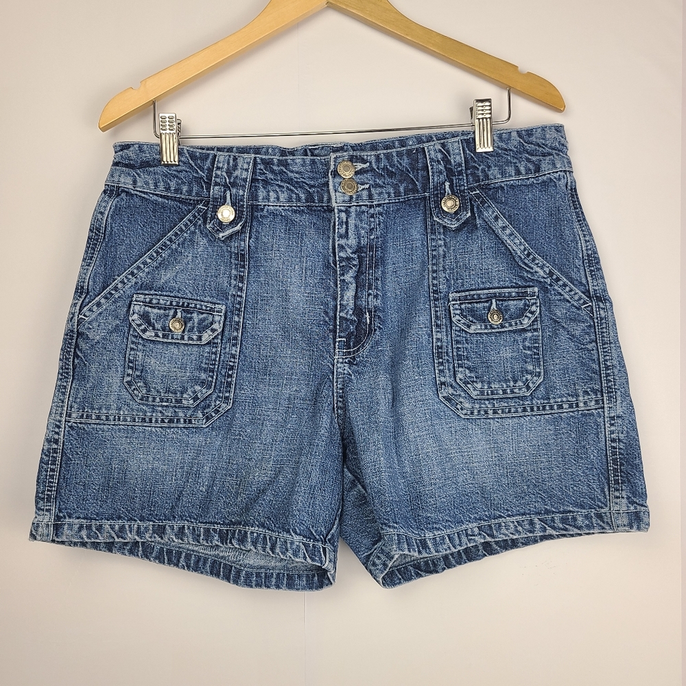 Roadrunner vintage high Waist blue y2k denim shorts w/ classic 5 pockets, Sz 12